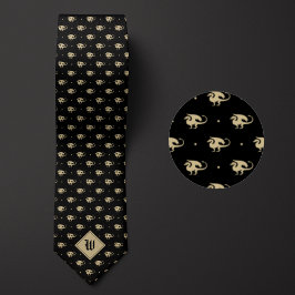 Black and Gold Dragon in profiel met Monogram Stropdas