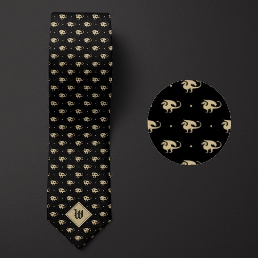 Black and Gold Dragon in profiel met Monogram Stropdas