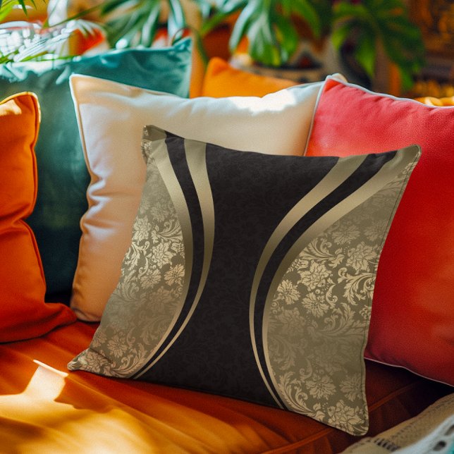 Black and Gold Dynamic Stripes Damasks Kussen (Creator heeft geüpload)