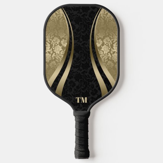 Black and Gold Dynamic Stripes Damasks Pickleball Paddle (Voorkant)