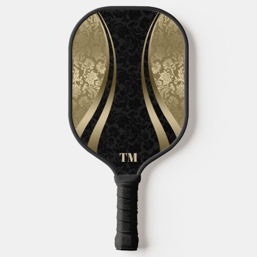 Black and Gold Dynamic Stripes Damasks Pickleball Paddle (Achterkant)