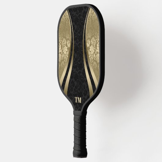 Black and Gold Dynamic Stripes Damasks Pickleball Paddle (Links)