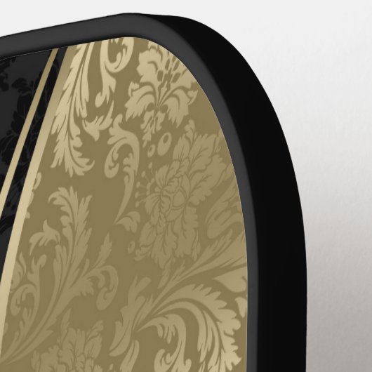 Black and Gold Dynamic Stripes Damasks Pickleball Paddle (Links Detail)