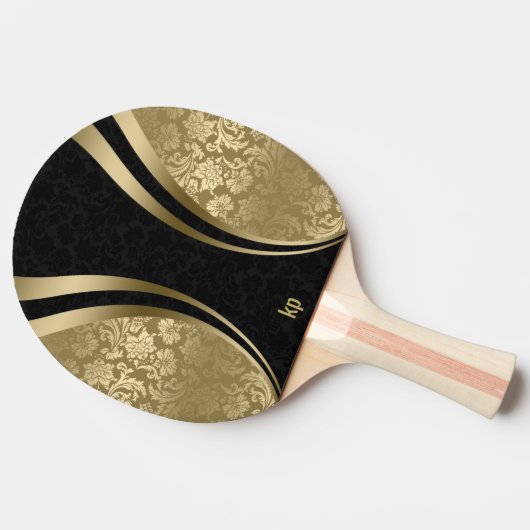 Black and Gold Dynamic Stripes Damasks Tafeltennisbatje (Zijkant)