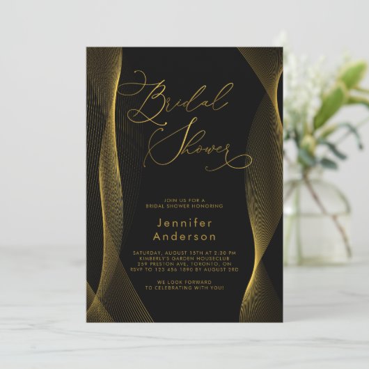 Black and Gold Elegant Bridal Shower Kaart (Staand voorkant)