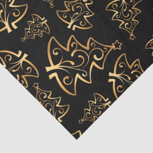 Black and Gold Elegant Christmas Trees Tissuepapier (Detail)