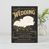 Black and Gold Elegant Floral  Wedding Kaart (Staand voorkant)