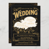 Black and Gold Elegant Floral  Wedding Kaart (Voorkant / Achterkant)