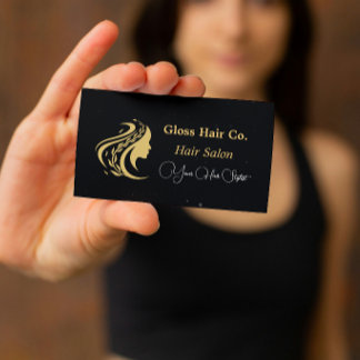Black and Gold Elegant Hair Salon Business Card Visitekaartje