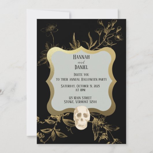 Black and Gold Elegant Halloween Party Kaart (Voorkant)