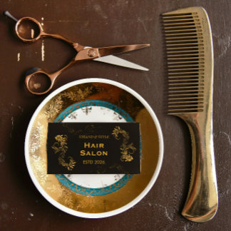 Black and Gold Elegant Luxury Style Hair Salon Visitekaartje