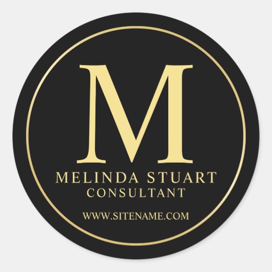 Black and Gold Elegant Monogram Business Ronde Sticker (Voorkant)