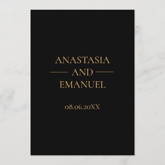 Black and Gold Elegant Simple Wedding Menu (Achterkant)