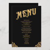 Black and Gold Elegant Simple Wedding Menu (Voorkant / Achterkant)
