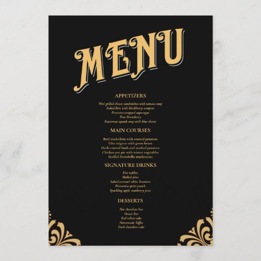 Black and Gold Elegant Simple Wedding Menu (Voorkant)