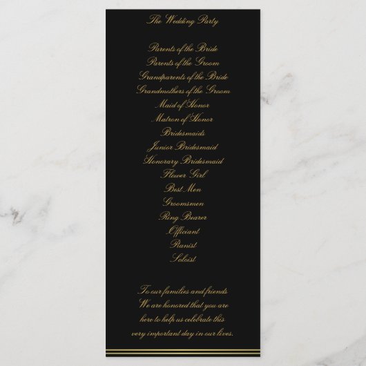 Black and Gold Elegant Wedding Ceremony Programma' Programmakaart (Achterkant)