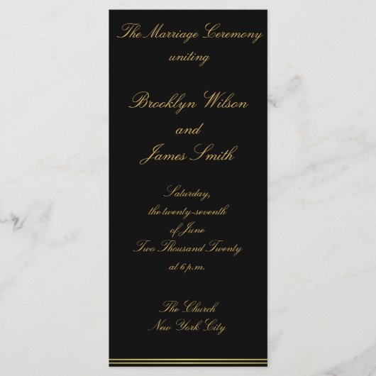 Black and Gold Elegant Wedding Ceremony Programma' Programmakaart (Voorkant)