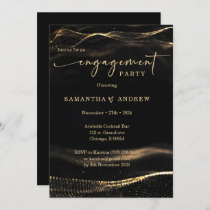 Black and gold Engagement Party Sjabloon Kaart