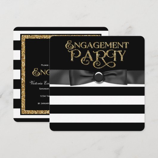 Black and Gold Engagement Party (Zwarte en Gouden  Kaart (Voorkant / Achterkant)