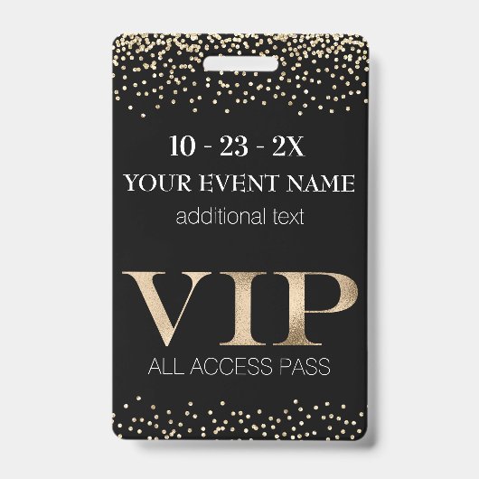 Black and Gold Event VIP Pass Badge (Voorzijde)