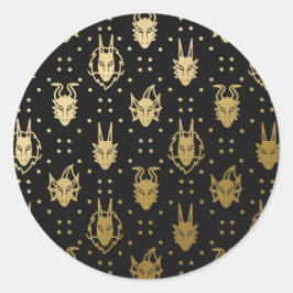 Black and Gold Fantasy Dragon Argyle Patroon Ronde Sticker