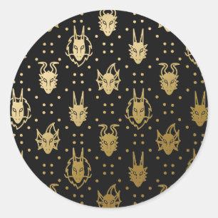 Black and Gold Fantasy Dragon Argyle Patroon Ronde Sticker