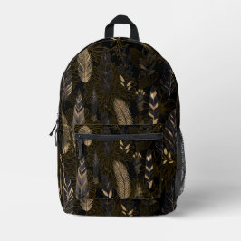 Black and Gold Feather Printed Backpack Bedrukte Rugzak