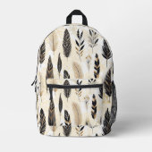 Black and Gold Feather Printed Backpack Bedrukte Rugzak (Voorkant)