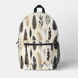 Black and Gold Feather Printed Backpack Bedrukte Rugzak