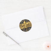 Black and Gold Filigree Swirls Fleur de Lis Ronde Sticker (Envelop)