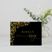 Black and Gold Filigree Wedding Response Card Folie Uitnodiging Briefkaart (Staand Voorkant)