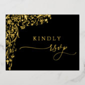 Black and Gold Filigree Wedding Response Card Folie Uitnodiging Briefkaart (Voorkant)