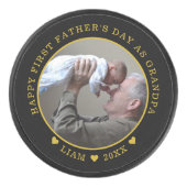 Black and Gold First Vaderdag As Grandpa Photo Hockey Puck (Voorkant)