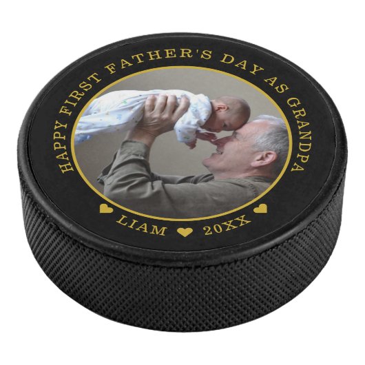 Black and Gold First Vaderdag As Grandpa Photo Hockey Puck (3/4)