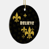 Black and Gold Fleur de Lis Believe Keramisch Ornament (Rechts)