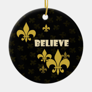 Black and Gold Fleur de Lis Believe Keramisch Ornament
