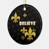 Black and Gold Fleur de Lis Believe Keramisch Ornament (Links)