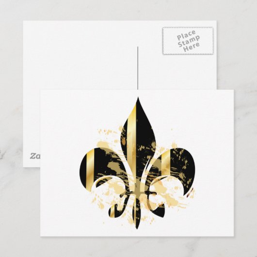 Black and Gold Fleur de Lis Briefkaart (Voorkant / Achterkant)