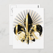 Black and Gold Fleur de Lis Briefkaart (Voorkant / Achterkant)
