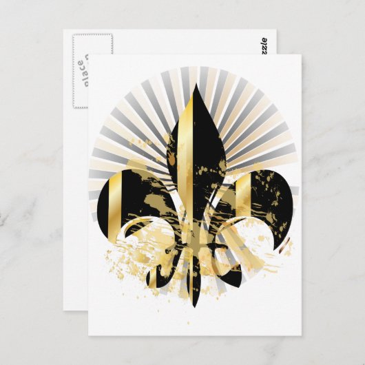 Black and Gold Fleur de Lis Briefkaart (Voorkant / Achterkant)