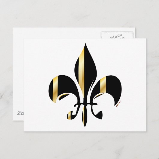 Black and Gold Fleur de Lis Briefkaart (Voorkant / Achterkant)