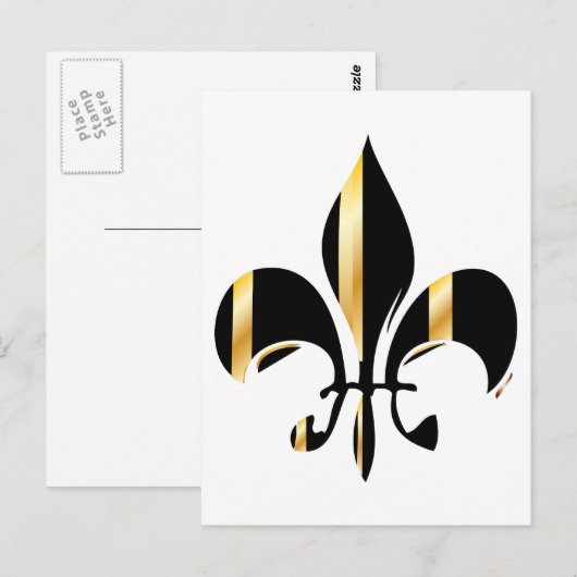 Black and Gold Fleur de Lis Briefkaart (Voorkant / Achterkant)