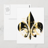 Black and Gold Fleur de Lis Briefkaart (Voorkant / Achterkant)