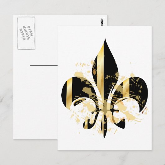 Black and Gold Fleur de Lis Briefkaart (Voorkant / Achterkant)
