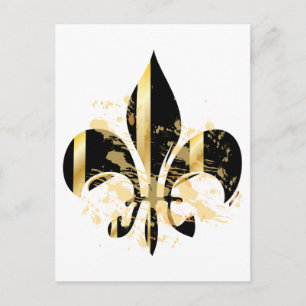 Black and Gold Fleur de Lis Briefkaart