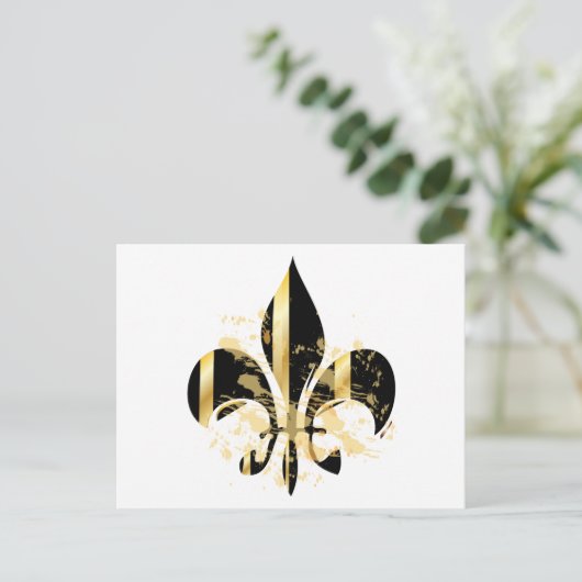Black and Gold Fleur de Lis Briefkaart (Staand voorkant)