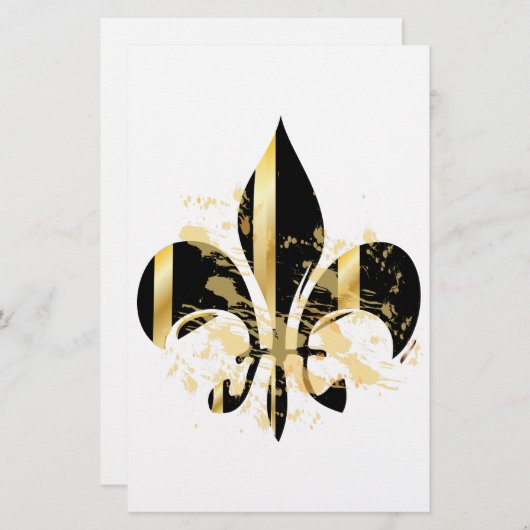 Black and Gold Fleur de Lis Briefpapier (Voorkant / Achterkant)