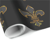 Black and Gold Fleur-de-lis Cadeaupapier (Rol Hoek)