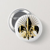 Black and Gold Fleur de Lis Ronde Button 5,7 Cm (Voorkant /achterkant)