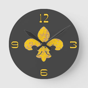 Black and Gold Fleur De Lis Ronde Klok